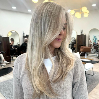 Ashy blonde cut and color